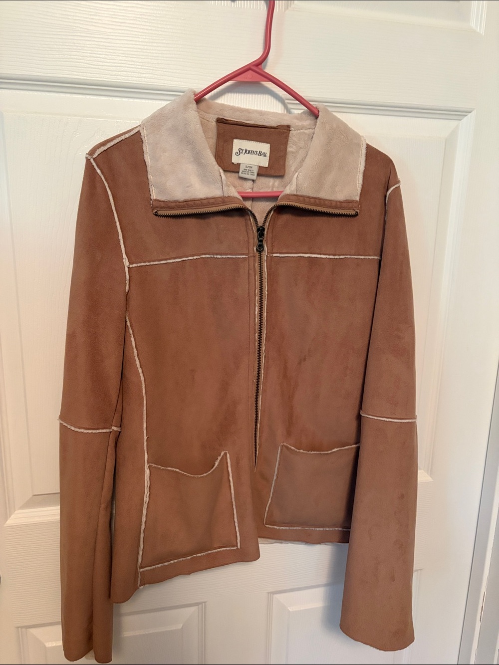 St. John's Bay Brown Faux Suede Teddy Jacket with Cream Trim